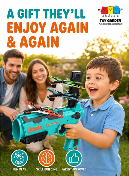 Flying Airplane Launcher Toy with Foam Planes – Outdoor Air Battle Shooting Game for Kids