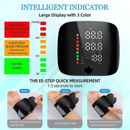 Smart Wrist Blood Pressure Monitor LED Display and Voice Alerts