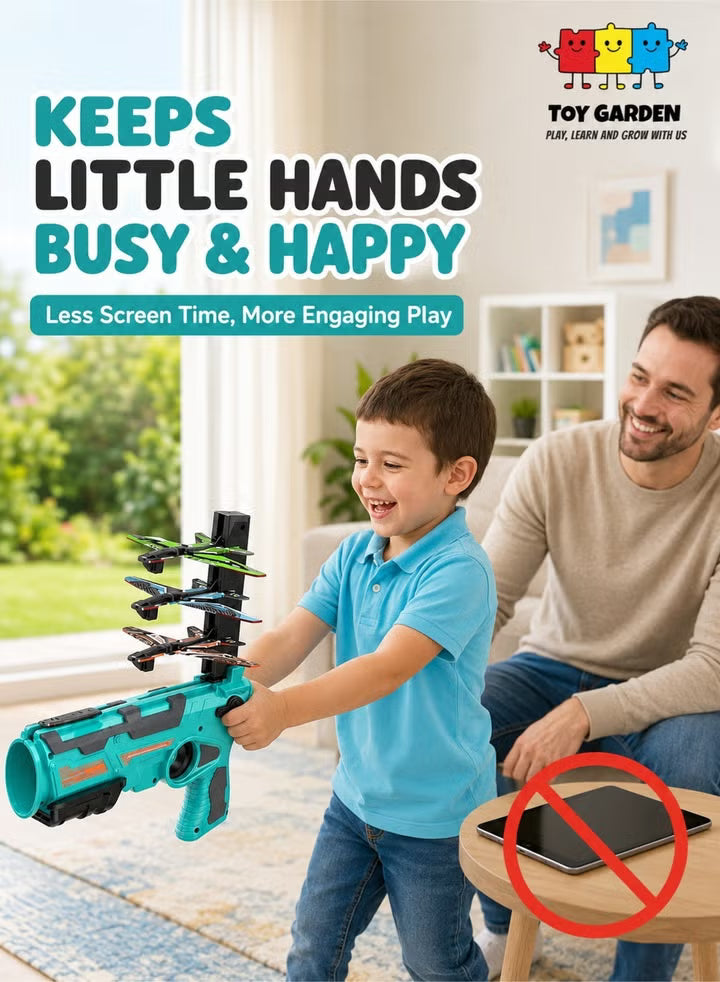 Flying Airplane Launcher Toy with Foam Planes – Outdoor Air Battle Shooting Game for Kids