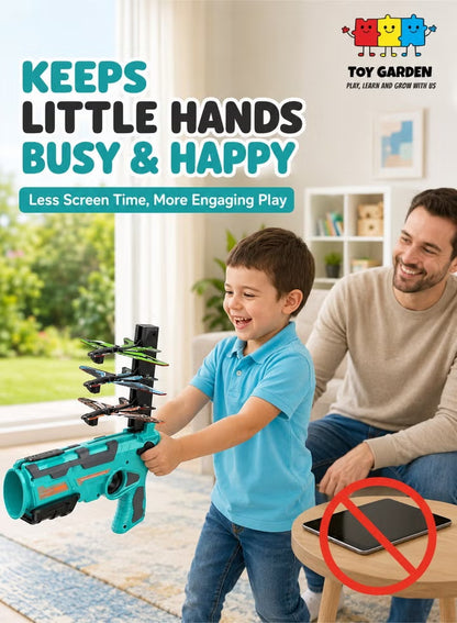 Flying Airplane Launcher Toy with Foam Planes – Outdoor Air Battle Shooting Game for Kids
