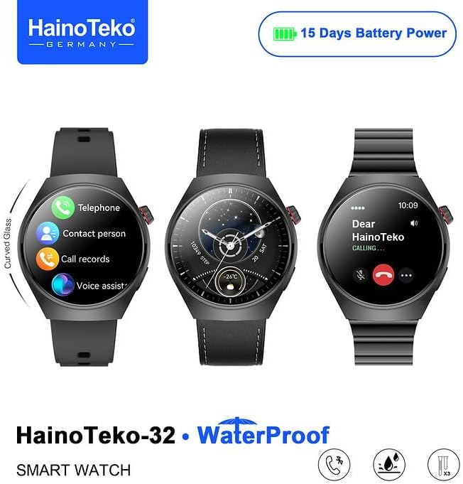 Haino Teko-32 Waterproof Smartwatch – Curved AMOLED Display, Bluetooth Calling & 3 Pair Straps