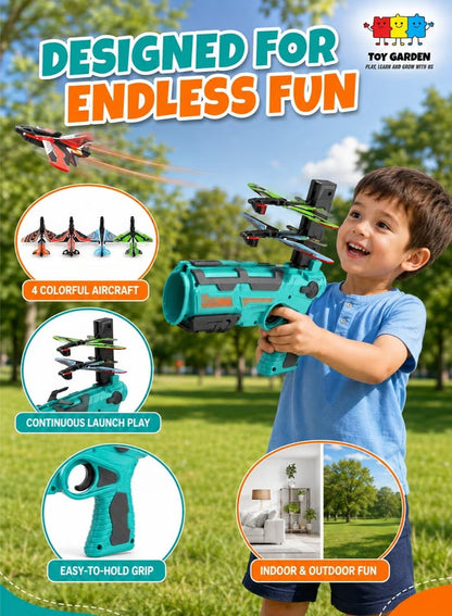 Flying Airplane Launcher Toy with Foam Planes – Outdoor Air Battle Shooting Game for Kids