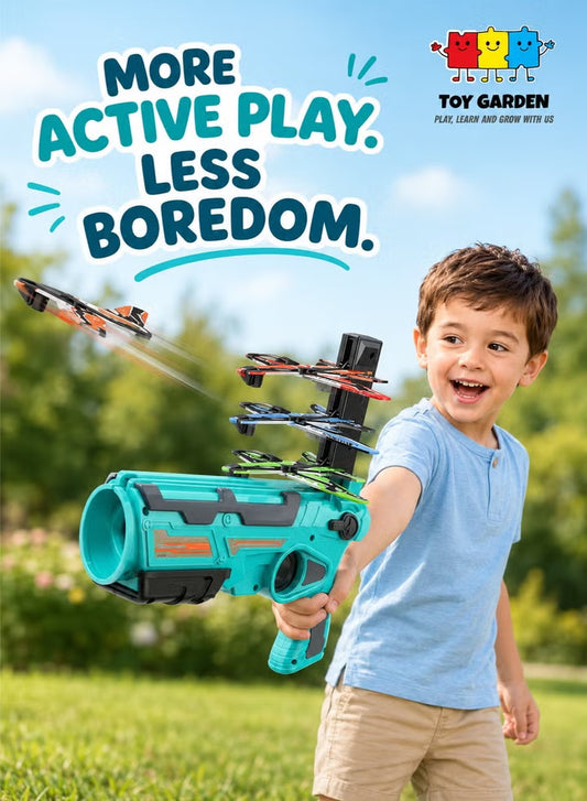 Flying Airplane Launcher Toy with Foam Planes – Outdoor Air Battle Shooting Game for Kids