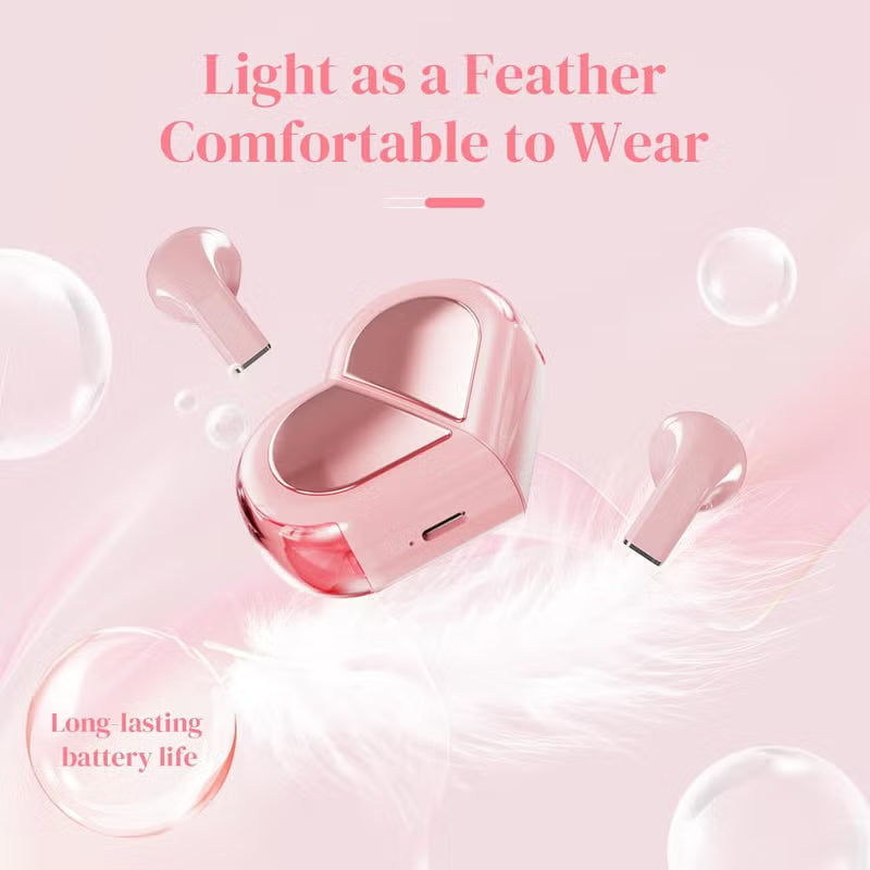 Wireless Earbuds: Pink Heart-shaped Transformable Charging Case