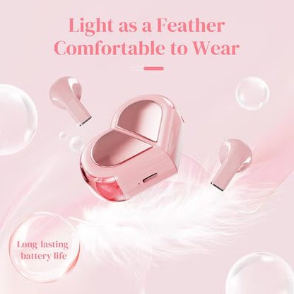 Wireless Earbuds: Pink Heart-shaped Transformable Charging Case