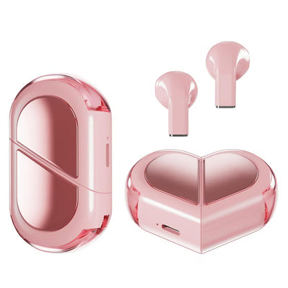 Wireless Earbuds: Pink Heart-shaped Transformable Charging Case