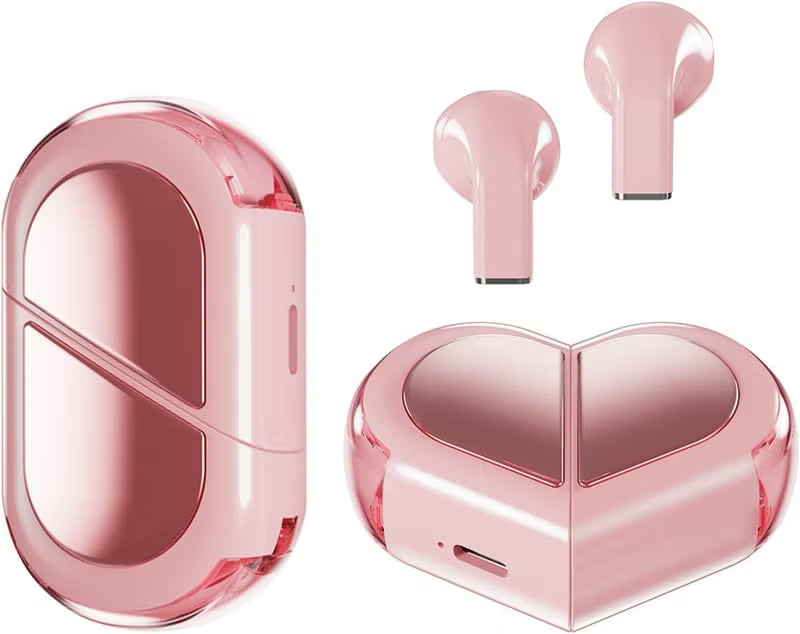 Wireless Earbuds: Pink Heart-shaped Transformable Charging Case