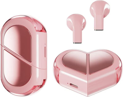 Wireless Earbuds: Pink Heart-shaped Transformable Charging Case
