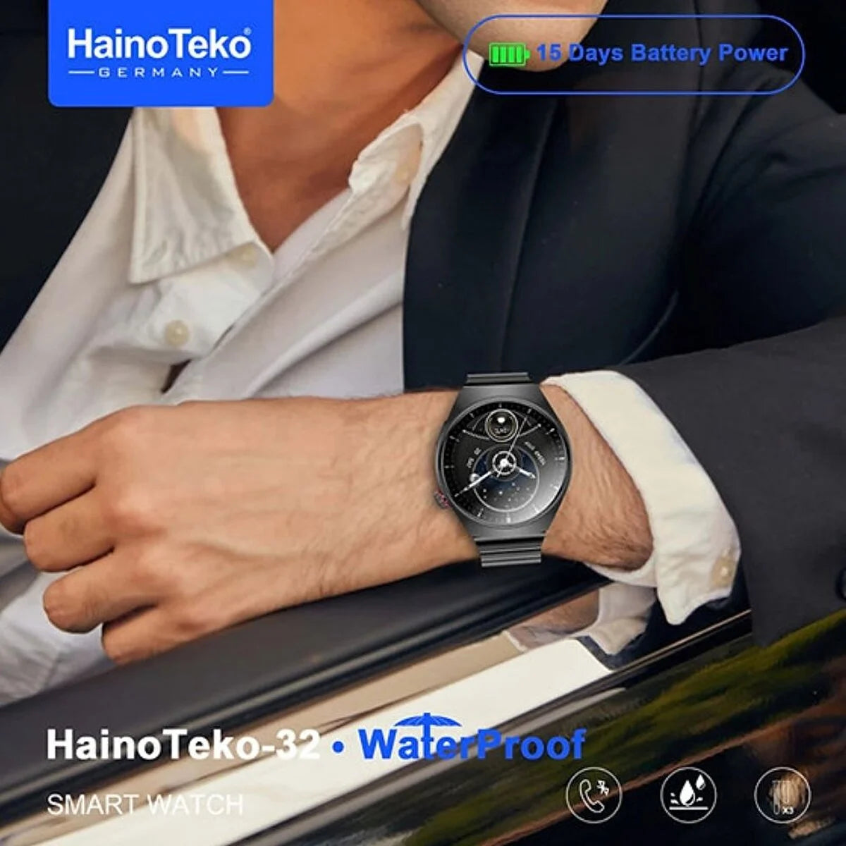 Haino Teko-32 Waterproof Smartwatch – Curved AMOLED Display, Bluetooth Calling & 3 Pair Straps