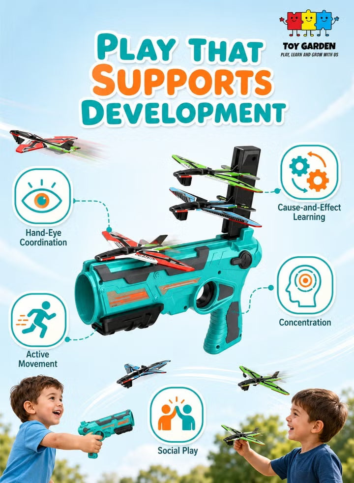 Flying Airplane Launcher Toy with Foam Planes – Outdoor Air Battle Shooting Game for Kids