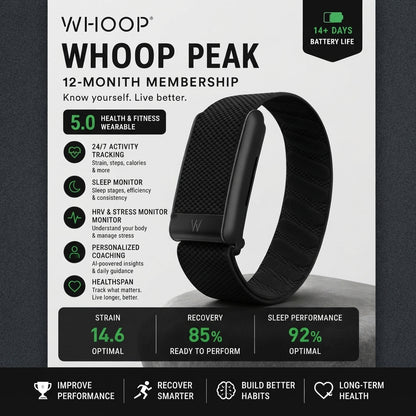WHOOP 5.0 MG Activity Tracker 12-Month Membership, 24/7 Fitness & Sleep Monitoring