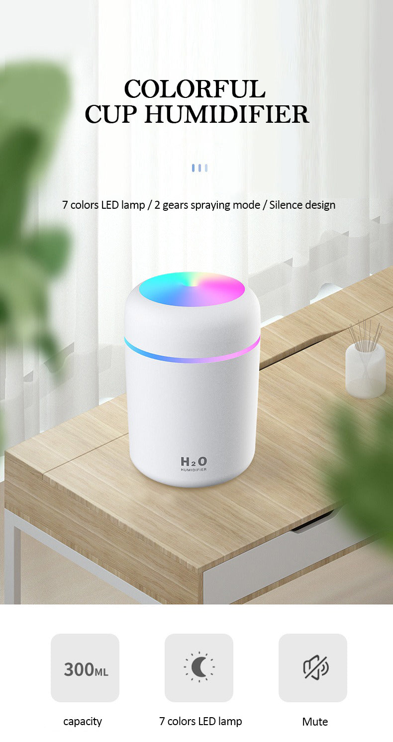 Mini USB Air Humidifier with Colorful Ambient Light & Silent Operation