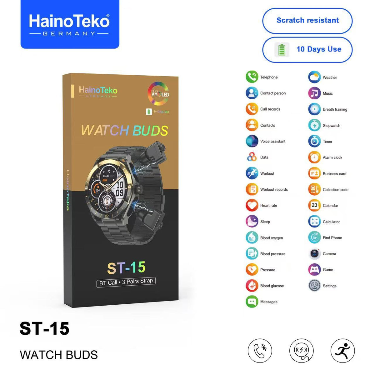 HainoTeko ST-15 Smartwatch with Wireless Earbuds – Smart Watch & Earbuds Combo(1 Year Warranty)