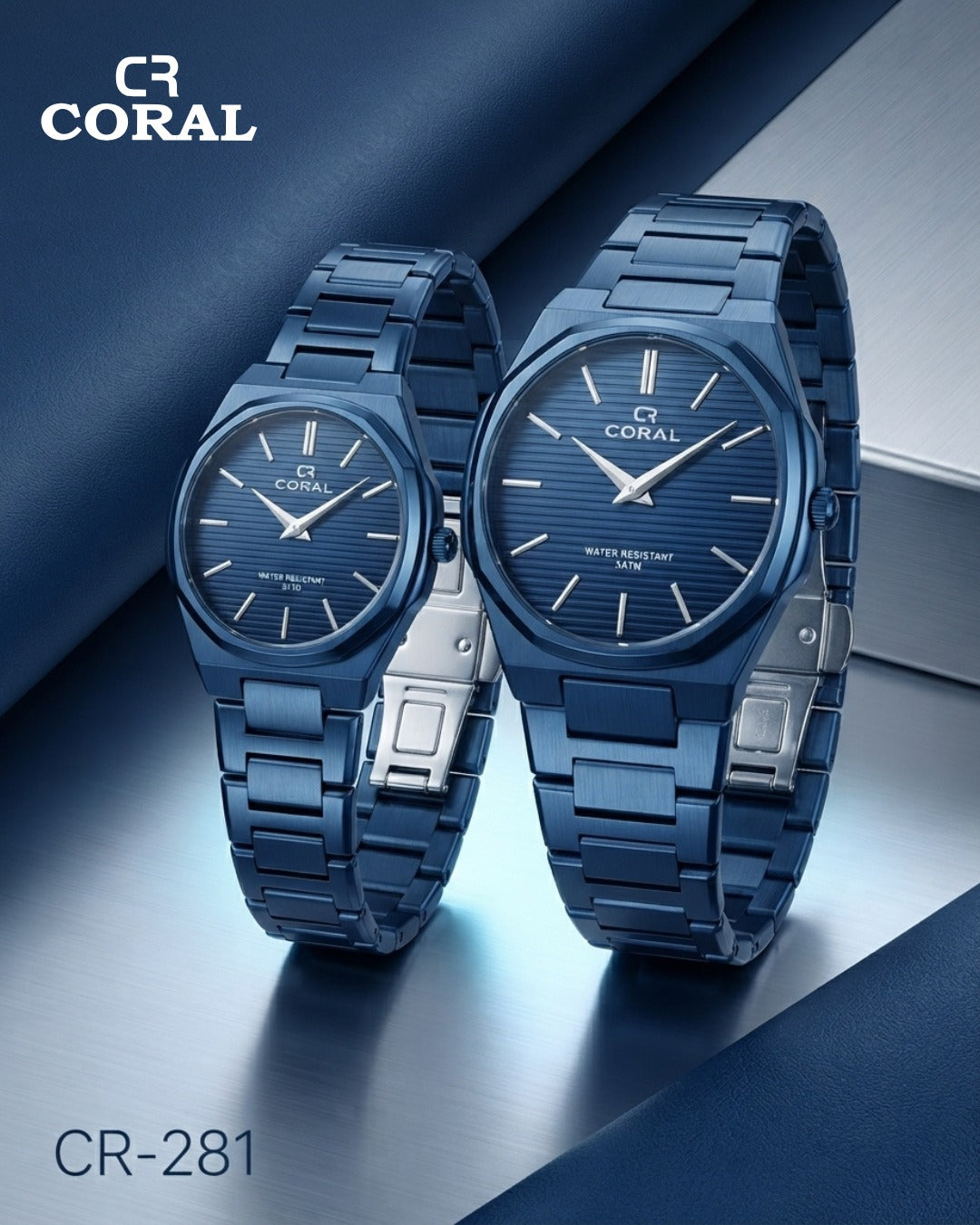 Coral CR-281 Couple Watches Set –  Water Resistant 3ATM, 1 Year Warranty