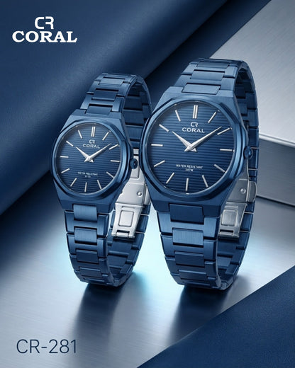 Coral CR-281 Couple Watches Set –  Water Resistant 3ATM, 1 Year Warranty