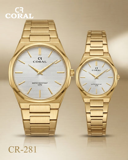 Coral CR-281 Couple Watches Set –  Water Resistant 3ATM, 1 Year Warranty