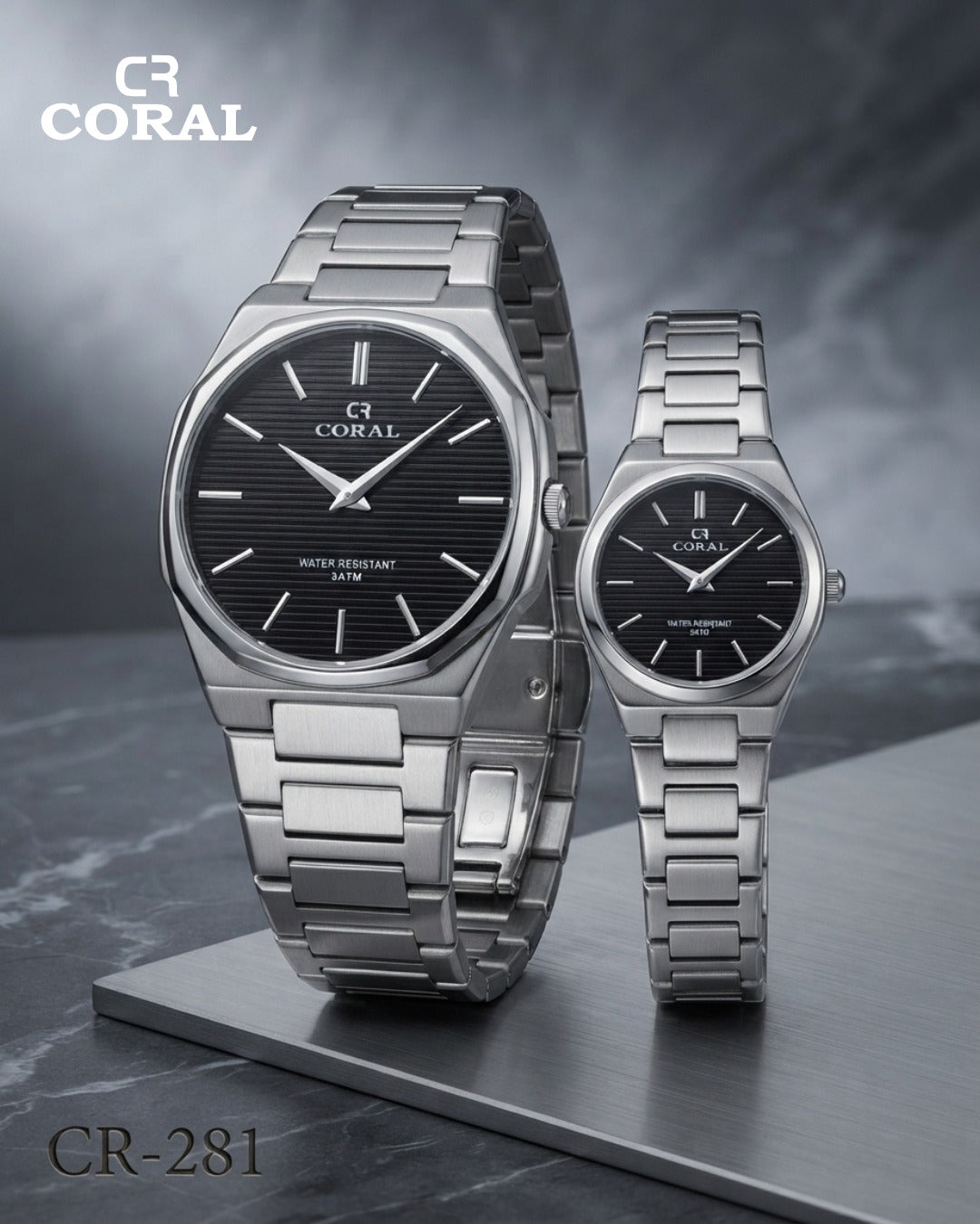 Coral CR-281 Couple Watches Set –  Water Resistant 3ATM, 1 Year Warranty