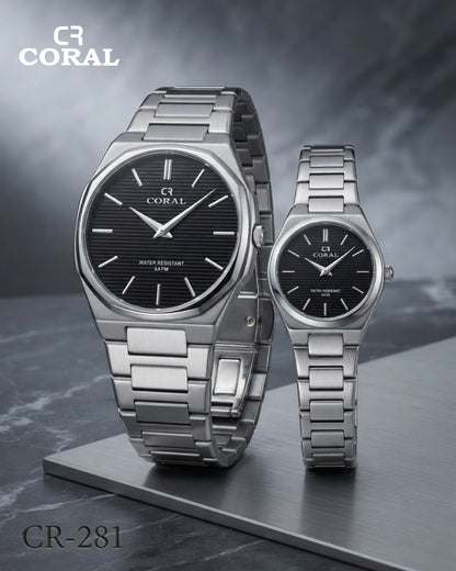 Coral CR-281 Couple Watches Set –  Water Resistant 3ATM, 1 Year Warranty