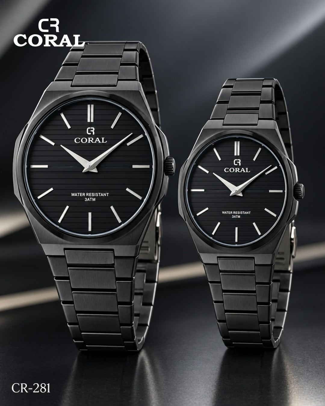 Coral CR-281 Couple Watches Set –  Water Resistant 3ATM, 1 Year Warranty
