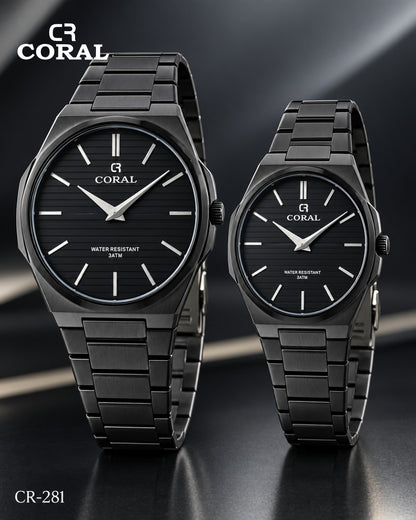 Coral CR-281 Couple Watches Set –  Water Resistant 3ATM, 1 Year Warranty