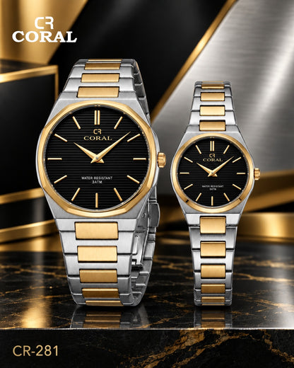 Coral CR-281 Couple Watches Set –  Water Resistant 3ATM, 1 Year Warranty