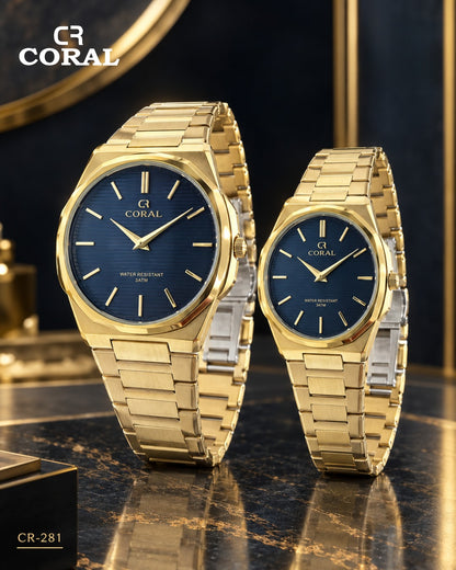 Coral CR-281 Couple Watches Set –  Water Resistant 3ATM, 1 Year Warranty