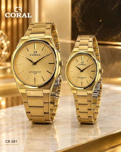 Coral CR-281 Couple Watches Set –  Water Resistant 3ATM, 1 Year Warranty