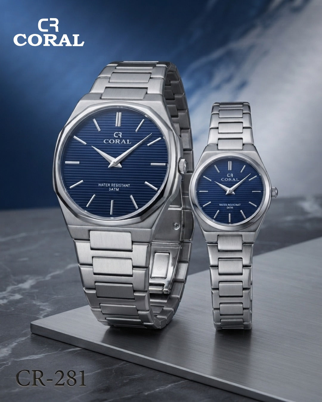 Coral CR-281 Couple Watches Set –  Water Resistant 3ATM, 1 Year Warranty