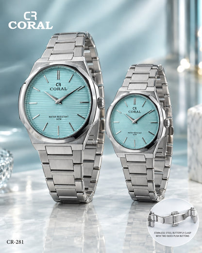 Coral CR-281 Couple Watches Set –  Water Resistant 3ATM, 1 Year Warranty