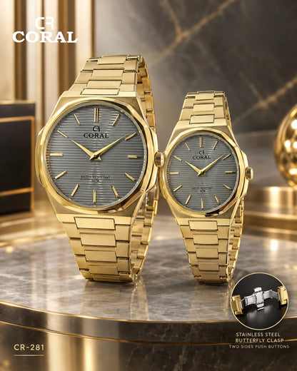 Coral CR-281 Couple Watches Set –  Water Resistant 3ATM, 1 Year Warranty