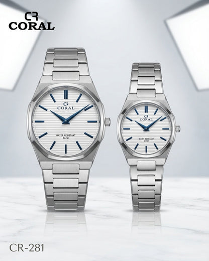 Coral CR-281 Couple Watches Set –  Water Resistant 3ATM, 1 Year Warranty