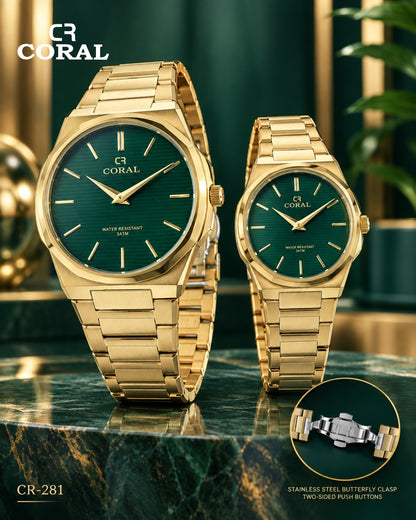 Coral CR-281 Couple Watches Set –  Water Resistant 3ATM, 1 Year Warranty