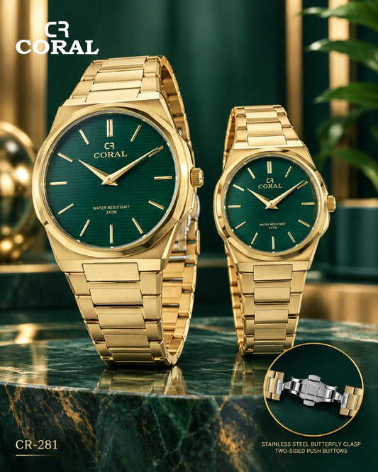 Coral CR-281 Couple Watches Set –  Water Resistant 3ATM, 1 Year Warranty