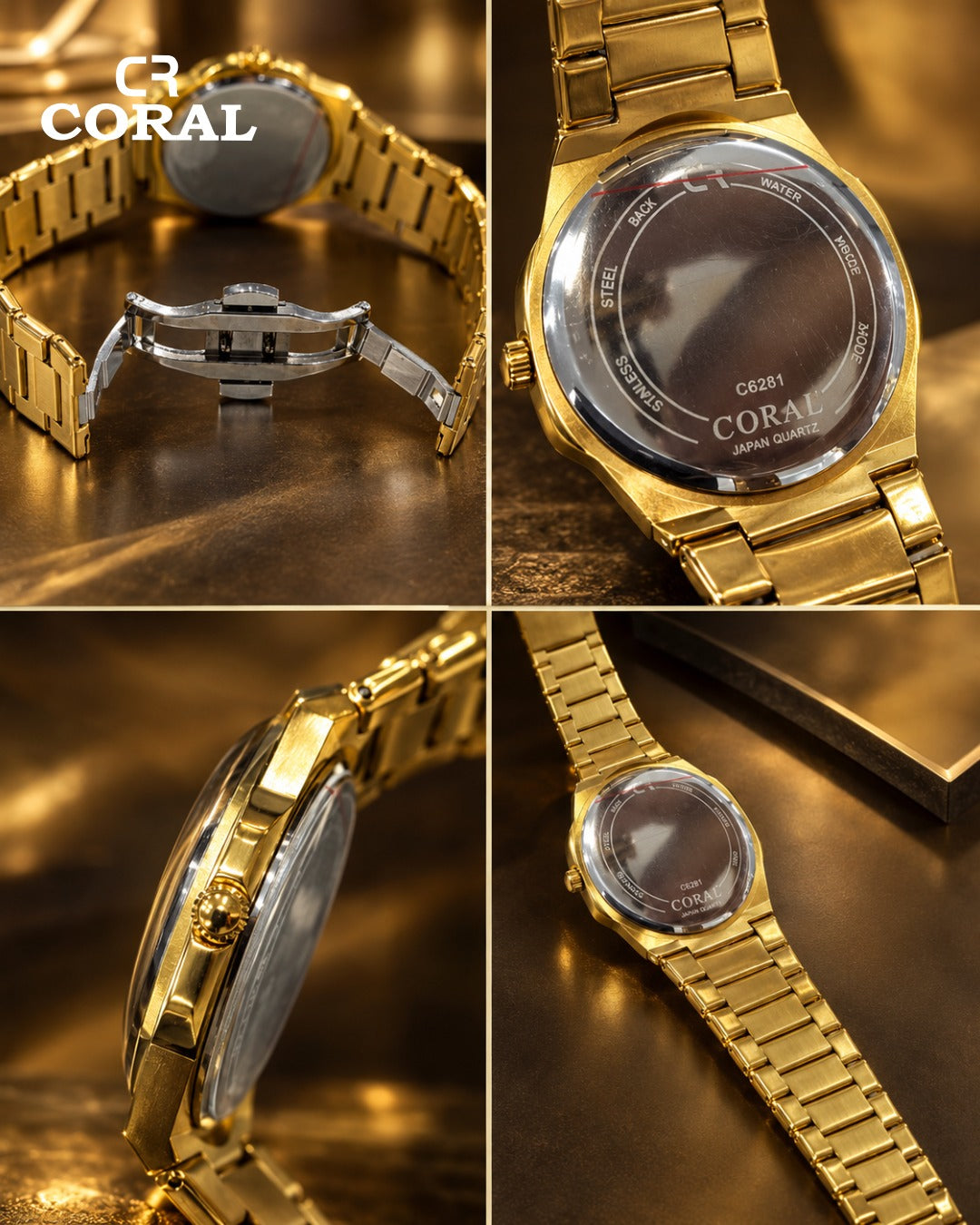 Coral CR-281 Couple Watches Set –  Water Resistant 3ATM, 1 Year Warranty