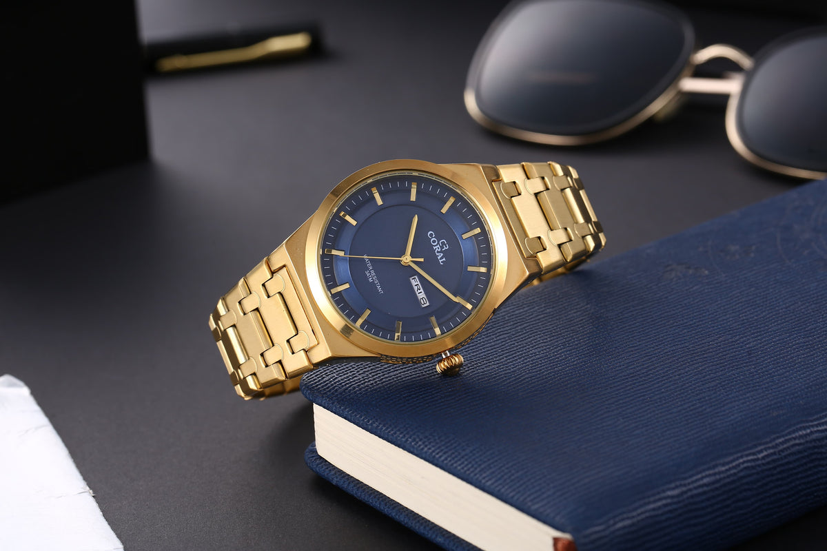 Original Coral Watch for Men, Two Tone Stainless Steel Watch with Time, Date and Day Display, 1 Year Warranty