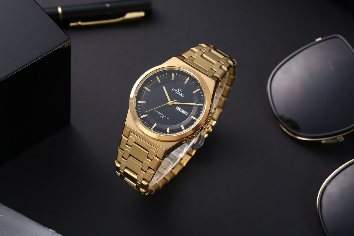 Original Coral Watch for Men, Two Tone Stainless Steel Watch with Time, Date and Day Display, 1 Year Warranty