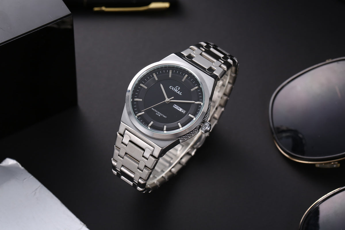 Original Coral Watch for Men, Two Tone Stainless Steel Watch with Time, Date and Day Display, 1 Year Warranty