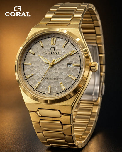 Original Coral Watch for Men, Two Tone Gold and Silver Stainless Steel Watch with Date Display, 1 Year Warranty