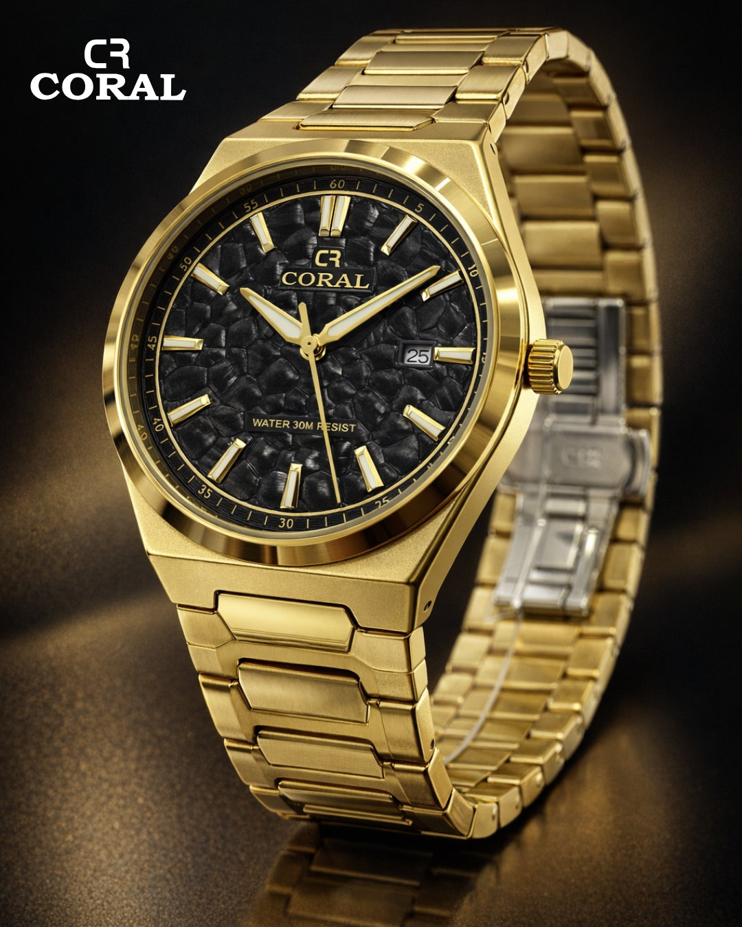 Original Coral Watch for Men, Two Tone Gold and Silver Stainless Steel Watch with Date Display, 1 Year Warranty