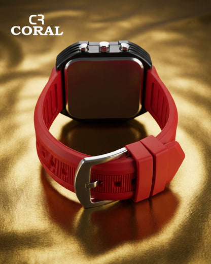 CR Coral  Luxury Chronograph Watch for Men – Black & Gold Case, Silicone Strap | 30M Water Resistant