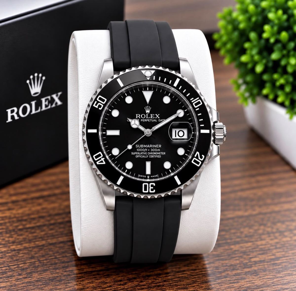 Luxury Green Dive Watch for Men – Silver-Tone Case, Green Dial & Rubber Strap