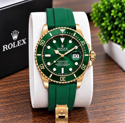 Luxury Green Dive Watch for Men – Silver-Tone Case, Green Dial & Rubber Strap
