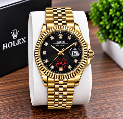 Luxury Datejust Style Two-Tone Silver Gold Watch with Green Dial, Diamond-Style Hour Markers and Jubilee Bracelet
