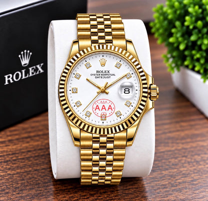 Luxury Datejust Style Two-Tone Silver Gold Watch with Green Dial, Diamond-Style Hour Markers and Jubilee Bracelet