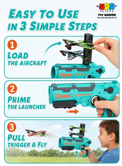 Flying Airplane Launcher Toy with Foam Planes – Outdoor Air Battle Shooting Game for Kids