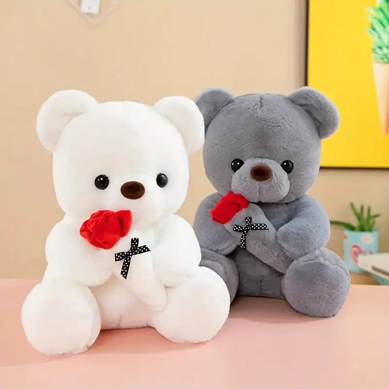 Adorable Rose Bear Plush Toy - Perfect Valentine's Day & Birthday Gift for Her, Soft PVC Material