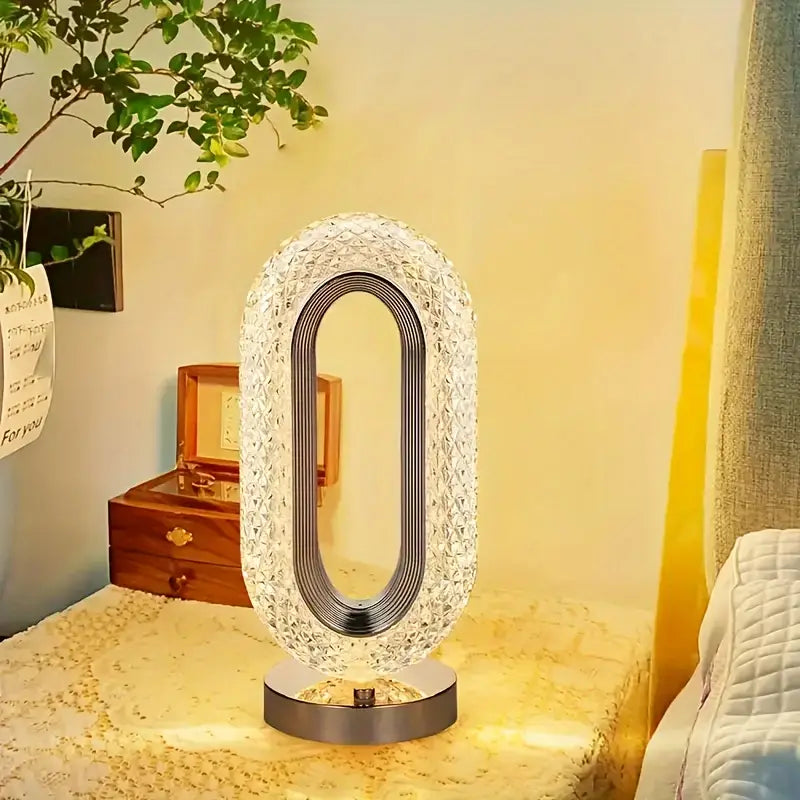 Elegant Oval Crystal Table Lamp with USB Charging – Perfect for Office, Bedside, or Living Room Décor.