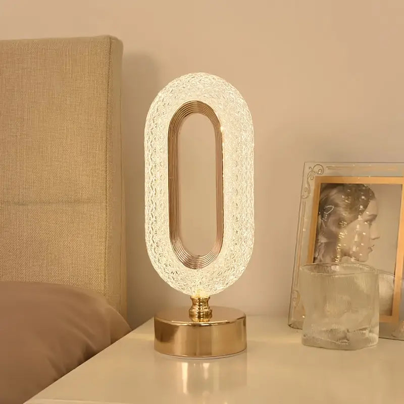 Elegant Oval Crystal Table Lamp with USB Charging – Perfect for Office, Bedside, or Living Room Décor.