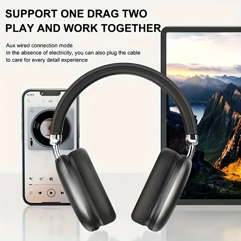 سماعات رأس لاسلكية، سماعات رأس استريو مع ميكروفون، جهير قوي، منفذ شحن USB-C، FM، سماعات رأس رياضية، سماعات رأس للألعاب